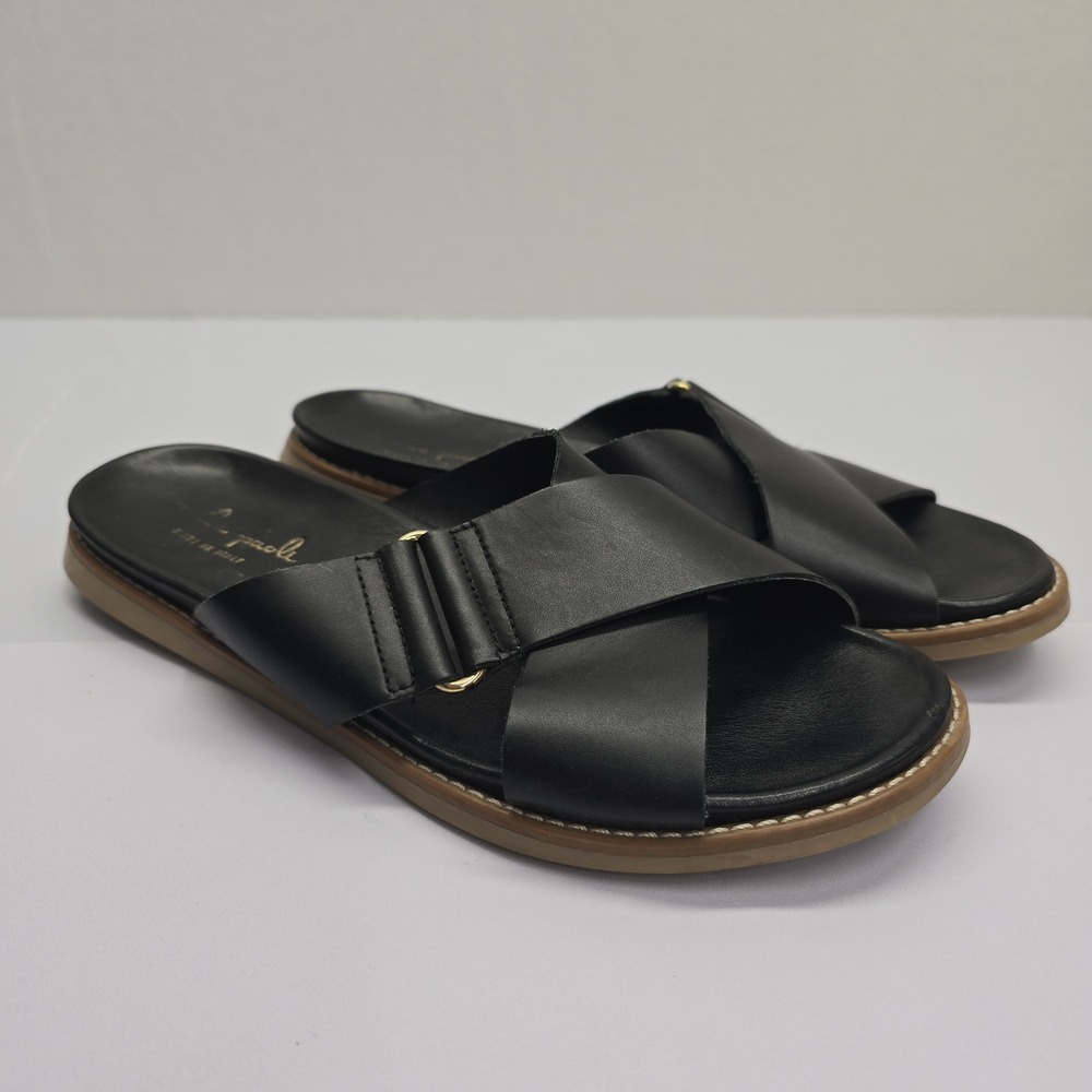 Paoli Black Leather Crisscross Slide Sandals Made in Italy Women's Size 8.5